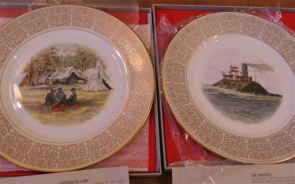 2 - Lenox The Confederacy Collection Limited Fine Art Plates - The Merrimac and Confederate Camp  in Original Boxes - Each Plate Measures 10 3/4 Across