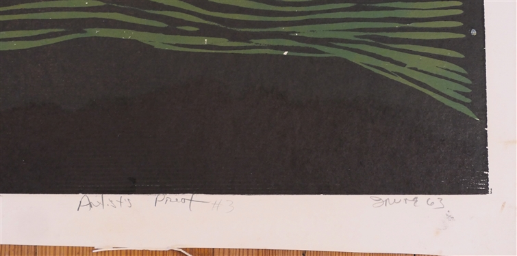2 Artist Proof Wood Block Prints by North Carolina Artist Norbert Irvine Skull Artist Proof #3 Dated 1963 and Goose After Butterfly Artist Proof #3 Dated 1963 - Not Framed - Each Print Measures...