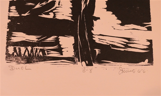 2 Wood Block Prints by North Carolina Artist Norbert Irvine -  Fuel Artist Signed and Dated 1966 - Not Framed - Each Print Measures 8 3/4 by 15 