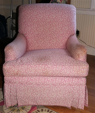 Pink Floral Upholstered Club Chair Pleated Skirt - Chair Measures 33 Tall 29 by 33 