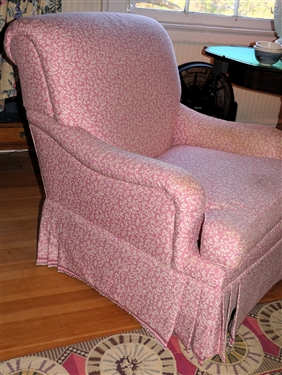 Pink Floral Upholstered Club Chair Pleated Skirt - Chair Measures 33 Tall 29 by 33 