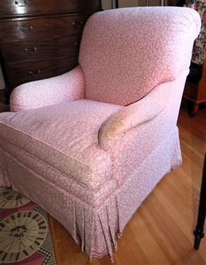 Pink Floral Upholstered Club Chair Pleated Skirt - Chair Measures 33 Tall 29 by 33 