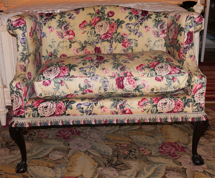 Chippendale Style Ball and Claw Foot Settee with Pretty Floral Upholstery - Sofa Measures 35" Tall 48" by 23" 