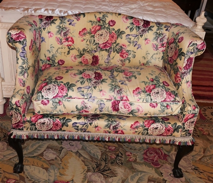Chippendale Style Ball and Claw Foot Settee with Pretty Floral Upholstery - Sofa Measures 35 Tall 48 by 23 