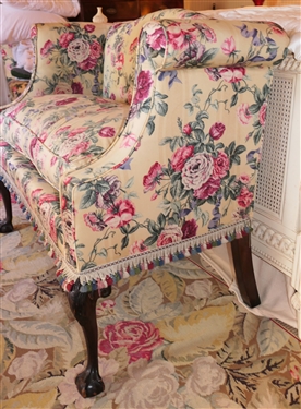 Chippendale Style Ball and Claw Foot Settee with Pretty Floral Upholstery - Sofa Measures 35 Tall 48 by 23 