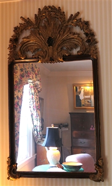 Fine Louis XV Style Mirror with Gold Gilt Crest - Mirror Measures 61 By 34