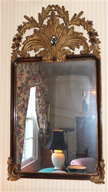Fine Louis XV Style Mirror with Gold Gilt Crest - Mirror Measures 61 By 34