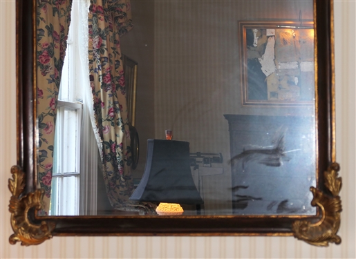 Fine Louis XV Style Mirror with Gold Gilt Crest - Mirror Measures 61 By 34