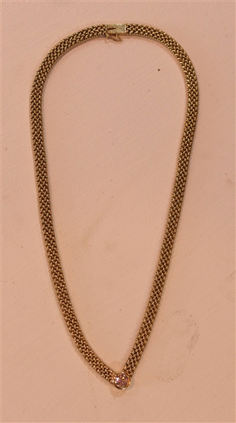 Outstanding Gold Diamond Necklace - Beautifully Woven Gold Chain - Approx. 1 Carat Diamond in Center - Necklace Measures 15" 