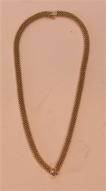 Outstanding Gold Diamond Necklace - Beautifully Woven Gold Chain - Approx. 1 Carat Diamond in Center - Necklace Measures 15 