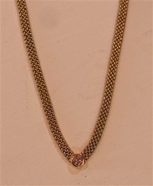 Outstanding Gold Diamond Necklace - Beautifully Woven Gold Chain - Approx. 1 Carat Diamond in Center - Necklace Measures 15 