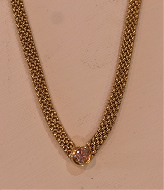 Outstanding Gold Diamond Necklace - Beautifully Woven Gold Chain - Approx. 1 Carat Diamond in Center - Necklace Measures 15 