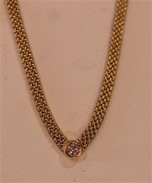 Outstanding Gold Diamond Necklace - Beautifully Woven Gold Chain - Approx. 1 Carat Diamond in Center - Necklace Measures 15 