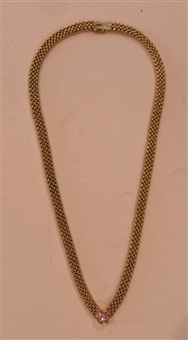 Outstanding Gold Diamond Necklace - Beautifully Woven Gold Chain - Approx. 1 Carat Diamond in Center - Necklace Measures 15 