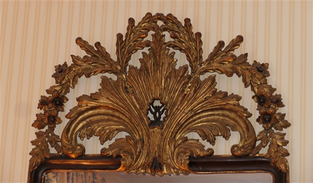 Fine Louis XV Style Mirror with Gold Gilt Crest - Mirror Measures 61 By 34