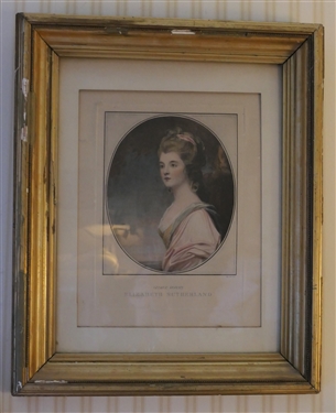 Elizabeth Sutherland by George Romney  - Hand Colored Etching - Framed and Matted in Gold Gilt Frame - Frame Measures 22 by 18