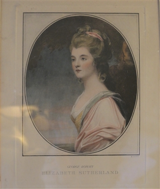 Elizabeth Sutherland by George Romney  - Hand Colored Etching - Framed and Matted in Gold Gilt Frame - Frame Measures 22 by 18