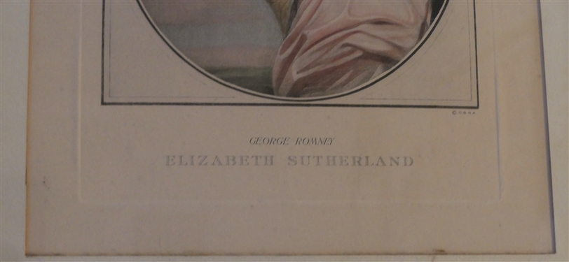 Elizabeth Sutherland by George Romney  - Hand Colored Etching - Framed and Matted in Gold Gilt Frame - Frame Measures 22 by 18