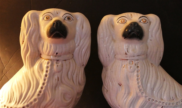Pair of 19th Century Staffordshire Dogs  - Each Measures 14 Tall - Some Overall Crazing Consistent with Age
