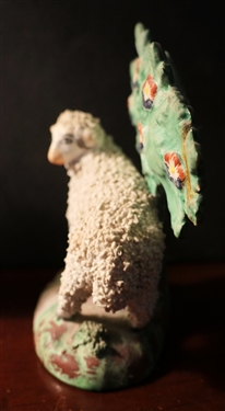 Pair of 19th Century Staffordshire Sheep - Statues Measure 5 Tall - One Tree Has Been Repaired 