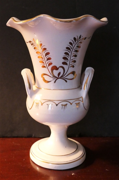 Italy Urn Style Porcelain Vase with Gold Hand Painted Decoration - Vase Measures 7" Tall 