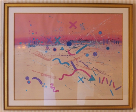 Original Bob Rankin Abstract Painting Signed by the Artist - Pinks, Blues, and Greens - Framed - Frame Measures -  38 1/2 by 46 1/2 - Bob Rankin North Carolina Artist 