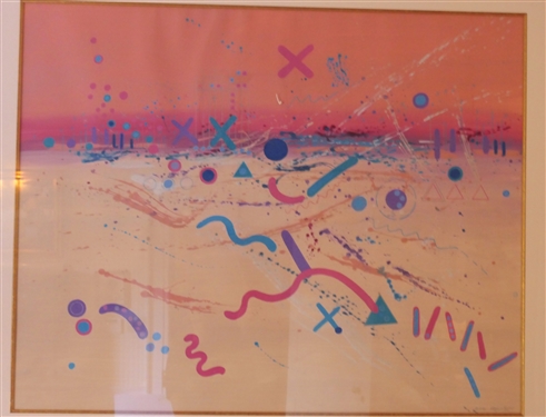 Original Bob Rankin Abstract Painting Signed by the Artist - Pinks, Blues, and Greens - Framed - Frame Measures -  38 1/2 by 46 1/2 - Bob Rankin North Carolina Artist 