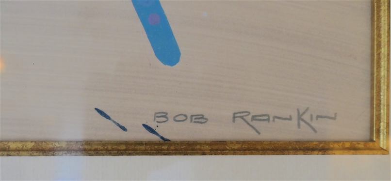 Original Bob Rankin Abstract Painting Signed by the Artist - Pinks, Blues, and Greens - Framed - Frame Measures -  38 1/2 by 46 1/2 - Bob Rankin North Carolina Artist 