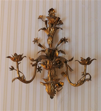 Pair of Metal Floral Wall Candle Sconces - 3 Light - Sconces Measure 21 Long