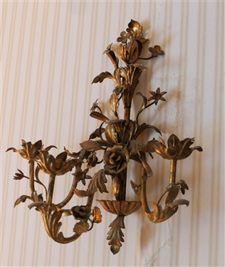 Pair of Metal Floral Wall Candle Sconces - 3 Light - Sconces Measure 21 Long