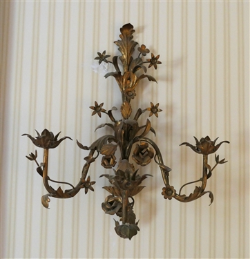 Pair of Metal Floral Wall Candle Sconces - 3 Light - Sconces Measure 21 Long