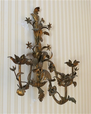 Pair of Metal Floral Wall Candle Sconces - 3 Light - Sconces Measure 21 Long
