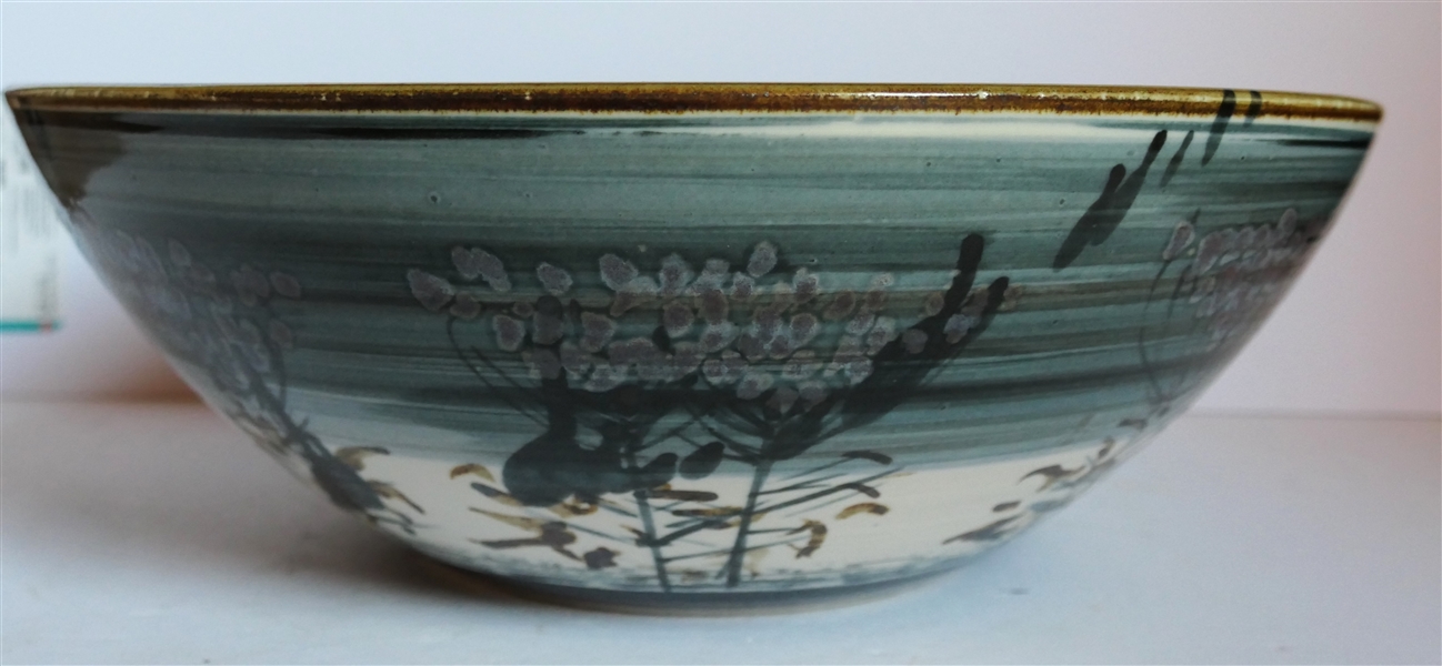 Beautiful Hand Decorated Ceramic Bowl by North Carolina Ceramic Artist Paul Minnis - Bowl Measures 5 1/4" Deep 14 3/4" Across