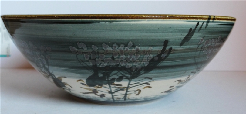 Beautiful Hand Decorated Ceramic Bowl by North Carolina Ceramic Artist Paul Minnis - Bowl Measures 5 1/4 Deep 14 3/4 Across