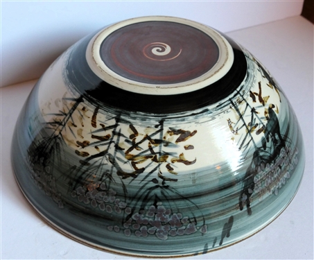 Beautiful Hand Decorated Ceramic Bowl by North Carolina Ceramic Artist Paul Minnis - Bowl Measures 5 1/4 Deep 14 3/4 Across