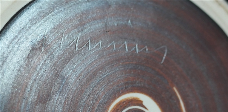 Beautiful Hand Decorated Ceramic Bowl by North Carolina Ceramic Artist Paul Minnis - Bowl Measures 5 1/4 Deep 14 3/4 Across