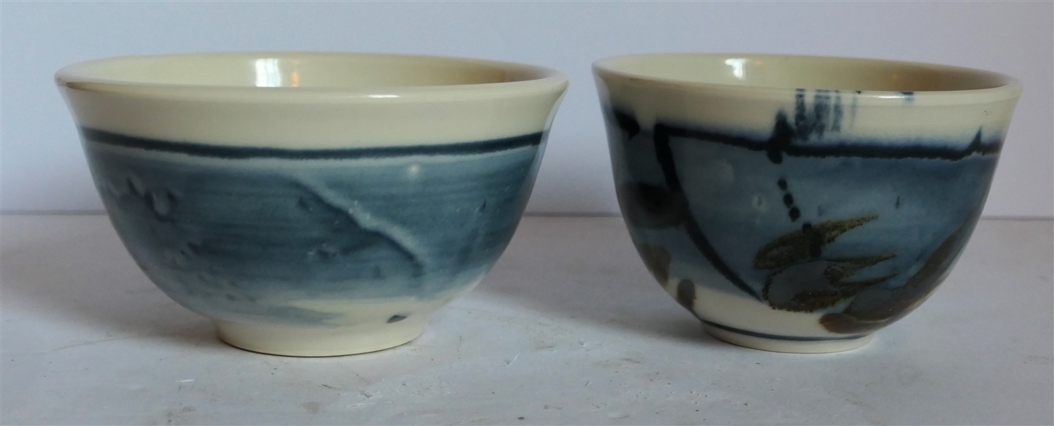 2 Small Ceramic Bowls by North Carolina Ceramic Artist Paul Minnis - Bowls Measure 3" Tall 5 1/2" Across