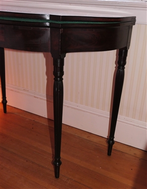 Mahogany Fluted Edge Game Table - Reeded Column Legs - When Open Top is Felt Covered - Table Measures 29 1/2 Tall 36 by 18 Closed 