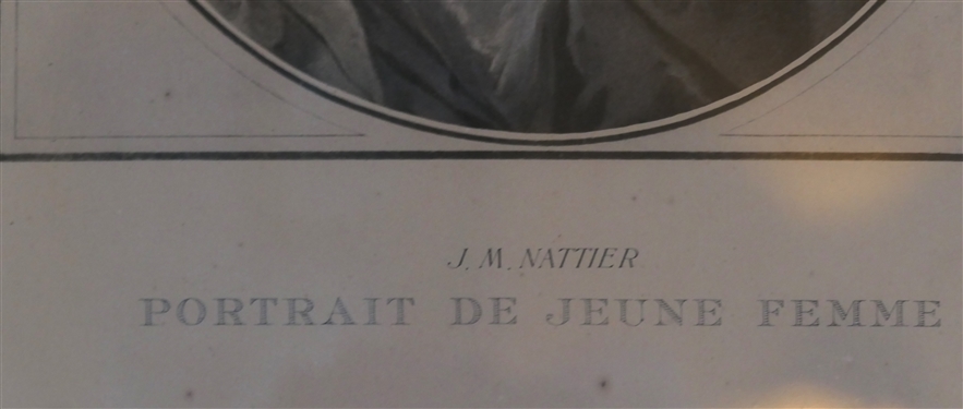 Portrait De Jeune Femme by J.M. Nather - Hand Colored Etching Framed in Gold Gilt Frame - Frame Measures 22 by 18 