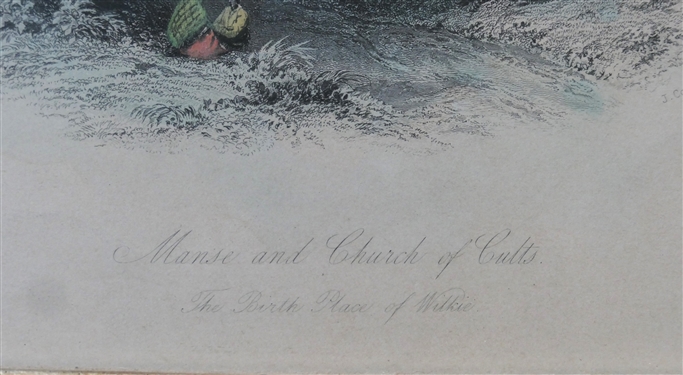 Manse and Church of Cults - The Birth Place of Wilke 19th Century Hand Colored Etching - Framed - Frame Measures 8 1/4 by 12 