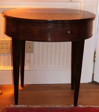 Oval Mahogany Inlaid Taper Leg Table with Drawer - String Inlay on Table Top - Table Measures 28 tall 28 by 21 