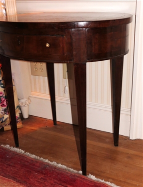 Oval Mahogany Inlaid Taper Leg Table with Drawer - String Inlay on Table Top - Table Measures 28 tall 28 by 21 