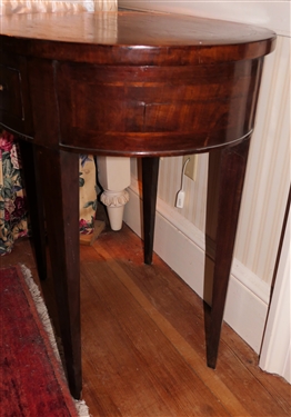 Oval Mahogany Inlaid Taper Leg Table with Drawer - String Inlay on Table Top - Table Measures 28 tall 28 by 21 