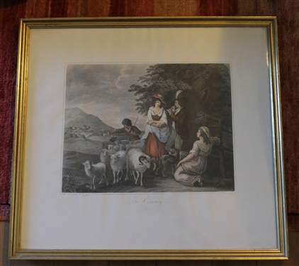 The Evening Hand Colored Print by W. Hamilton - Framed in Gold Gilt Frame - Frame Measures 20 by 22 1/4 