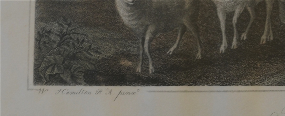 The Evening Hand Colored Print by W. Hamilton - Framed in Gold Gilt Frame - Frame Measures 20 by 22 1/4 