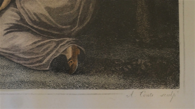 The Evening Hand Colored Print by W. Hamilton - Framed in Gold Gilt Frame - Frame Measures 20 by 22 1/4 