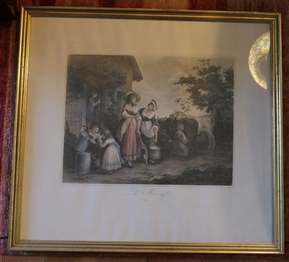 The Morning Hand Colored Print by W. Hamilton - Framed in Gold Gilt Frame - Frame Measures 20 by 22 1/4 