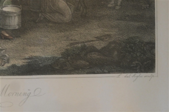 The Morning Hand Colored Print by W. Hamilton - Framed in Gold Gilt Frame - Frame Measures 20 by 22 1/4 