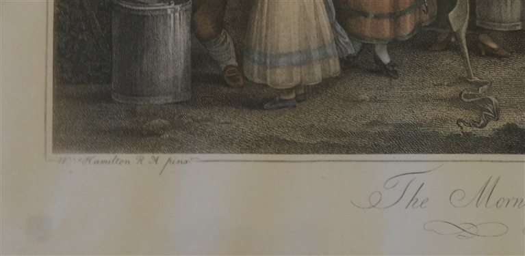 The Morning Hand Colored Print by W. Hamilton - Framed in Gold Gilt Frame - Frame Measures 20 by 22 1/4 