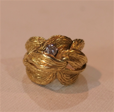 Beautiful 18kt Yellow Gold Knot Ring with Mine Cut Diamond - Approx. 1/4 Carat 